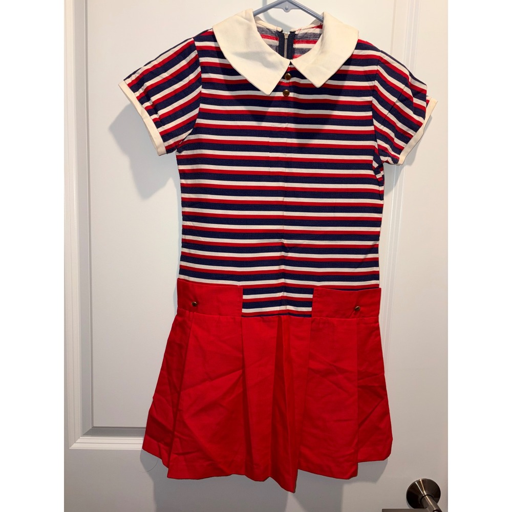 Vintage 1960s Red, White & Blue Sailor Pleated Romper / Play Dress